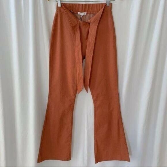 Emory Park flare leg pants high waisted with bow tie closure color rust sz small - Picture 4 of 9